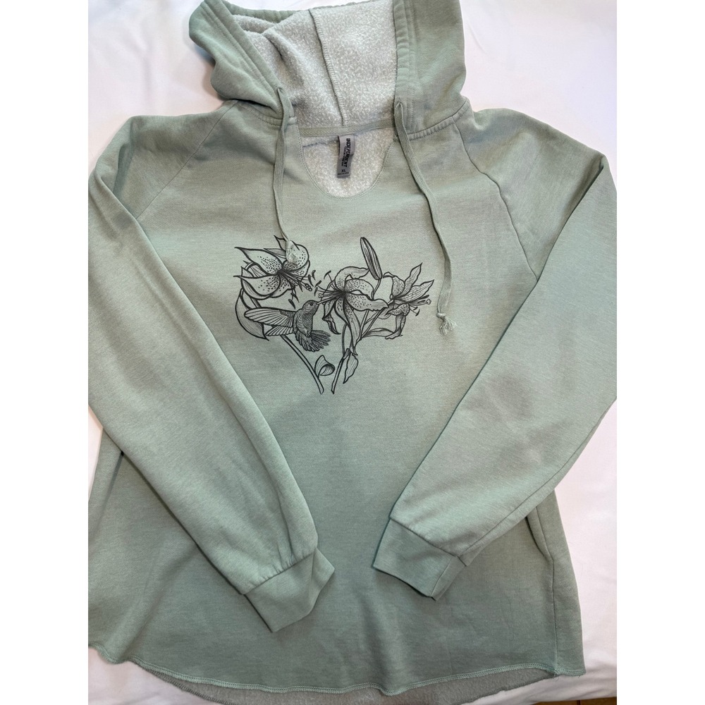 Independent Trading Co Sage Green Hummingbird Lily Hoodie XL Raglan Pullover